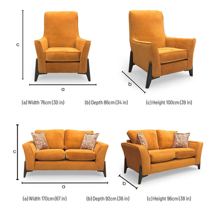 'Collins' Almond Orange Towel Velvet 3 + 2 Seater Sofa with Accent Chair Set