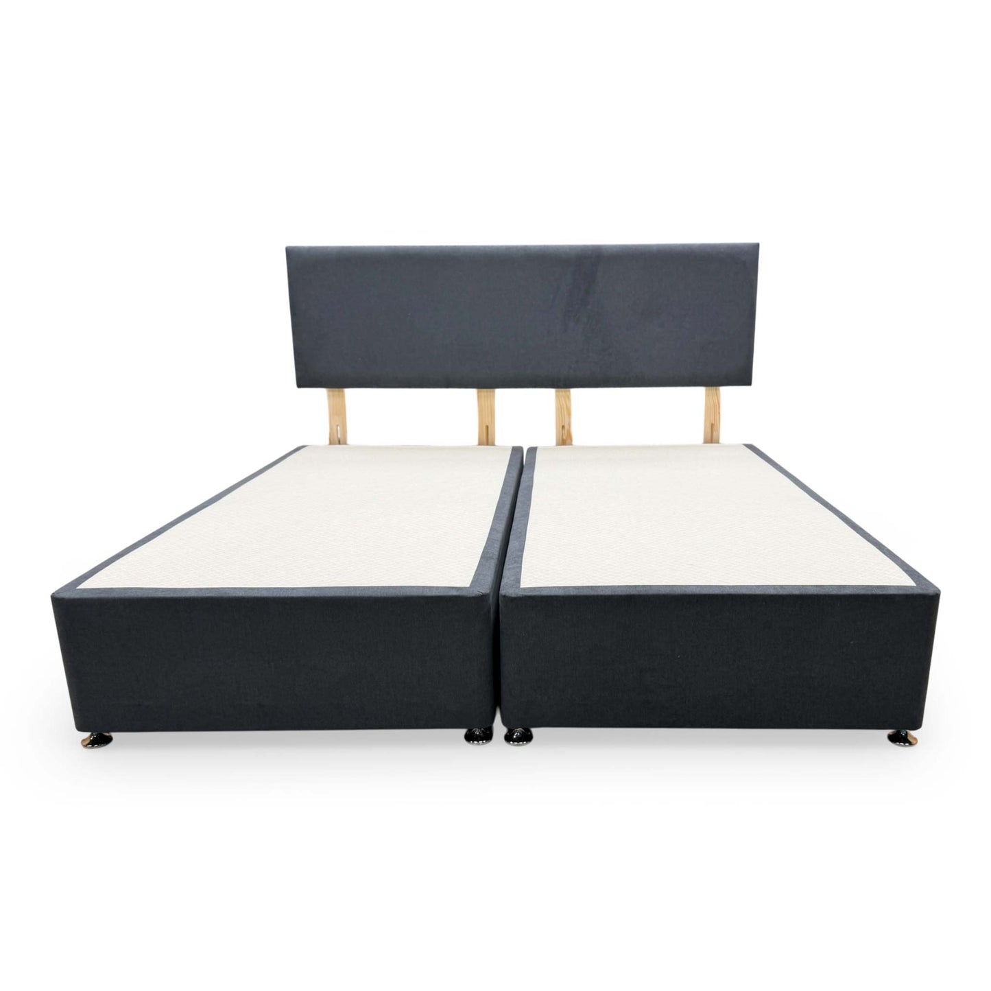 Front view of a storage drawer built into the side of the Venice Carbon divan base, showing the fabric finish and interior space.