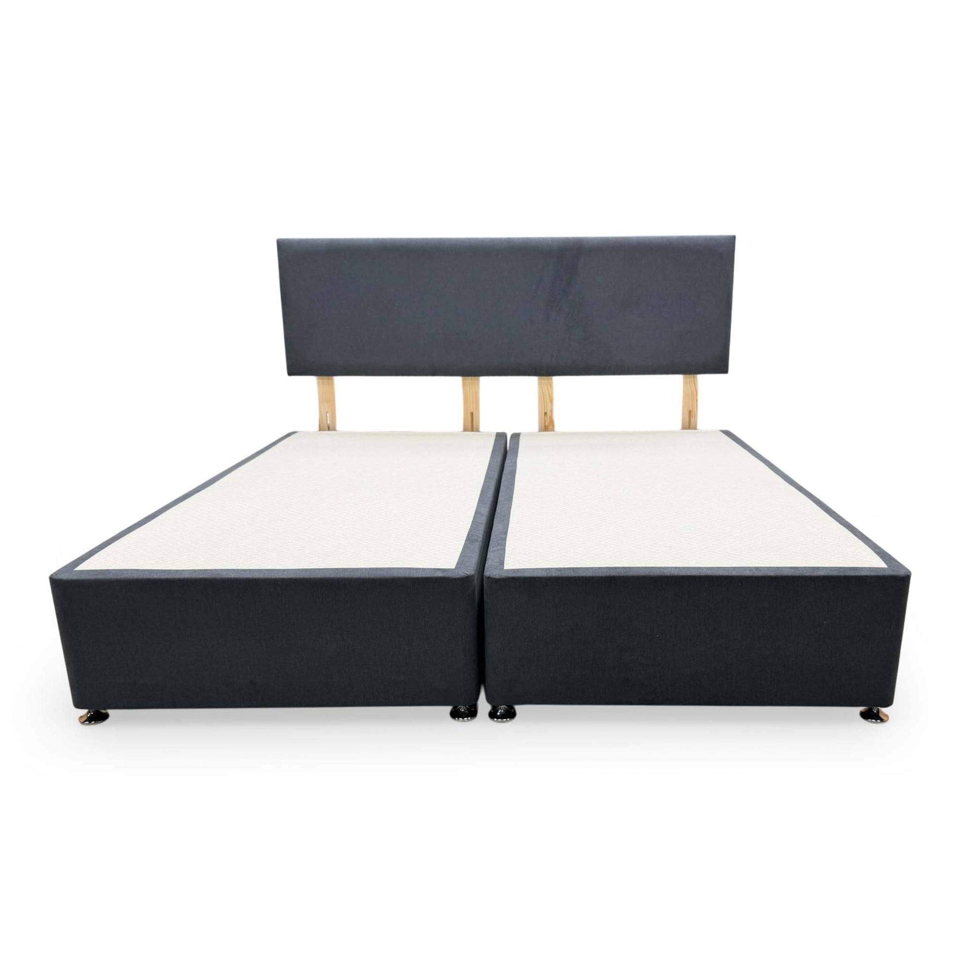 Front view of a storage drawer built into the side of the Venice Carbon divan base, showing the fabric finish and interior space.