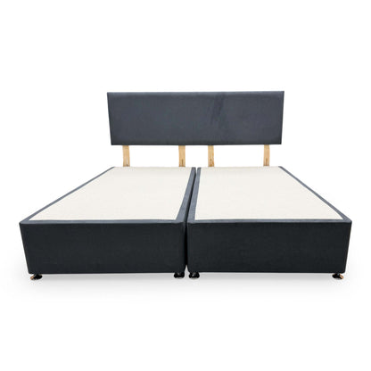 Front view of a storage drawer built into the side of the Venice Carbon divan base, showing the fabric finish and interior space.