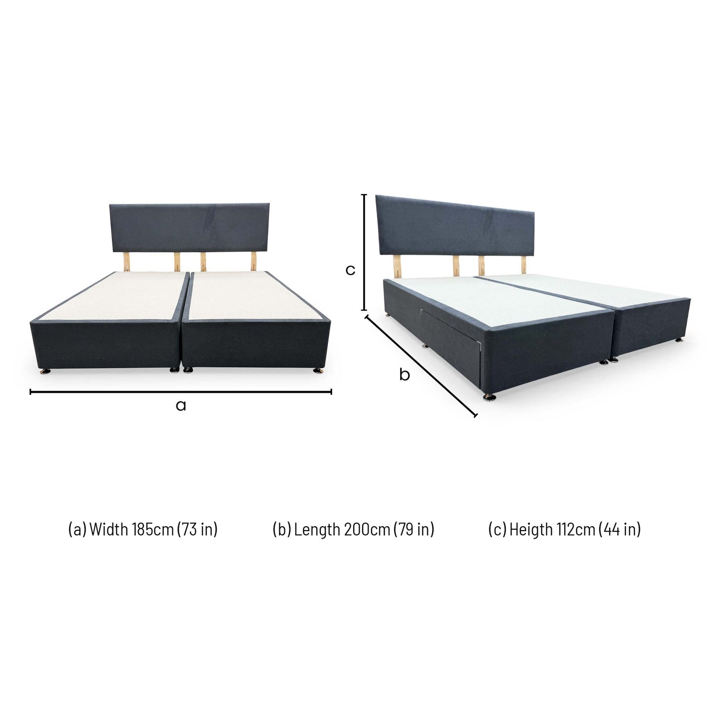 Dimension diagram for the Roma Venice Carbon Super King bed.