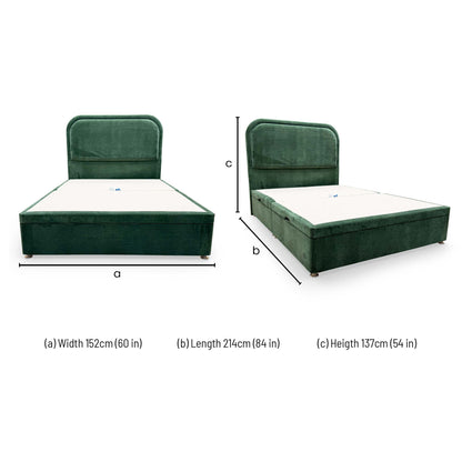 Dimensions for the Highgrove ‘Warwick’ King Size Bed with Side-Lift Ottoman Base.