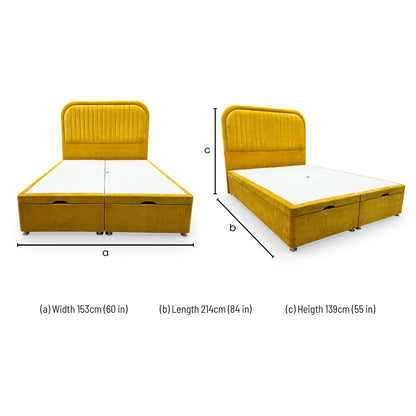 Dimensions for the Highgrove ‘Portland’ King Size Bed with Double End-Lift Ottoman Base.