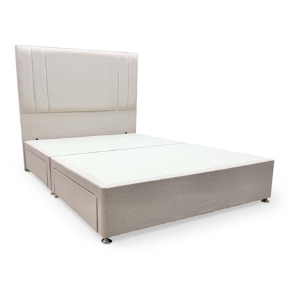 Side view of the divan base, showing two of the four integrated storage drawers partially open for functionality demonstration.