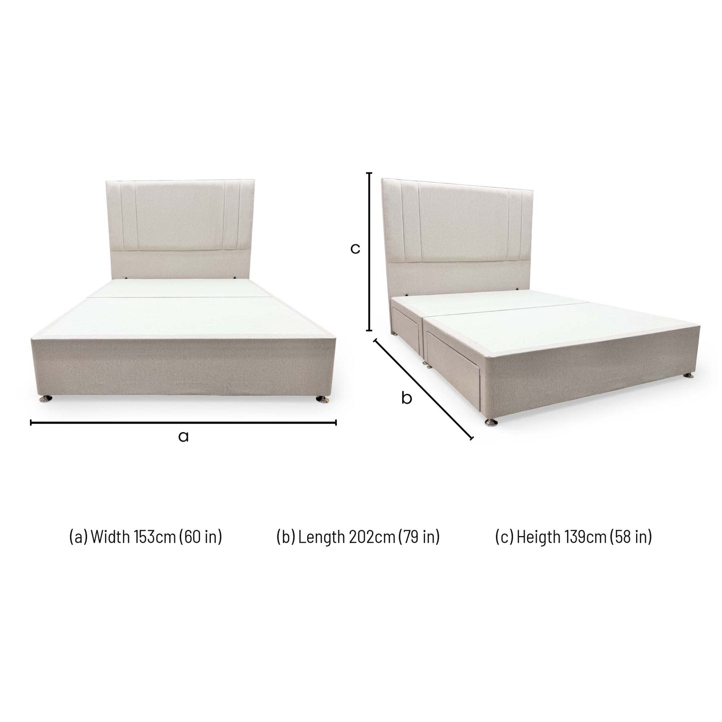 Dimensions for the Highgrove ‘Cygnus’ King Size Bed with 4-Drawer Divan Base.