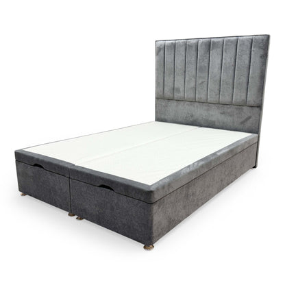 Side view of the double ottoman divan base, showing the high-quality velvet upholstery and clean, contemporary lines.