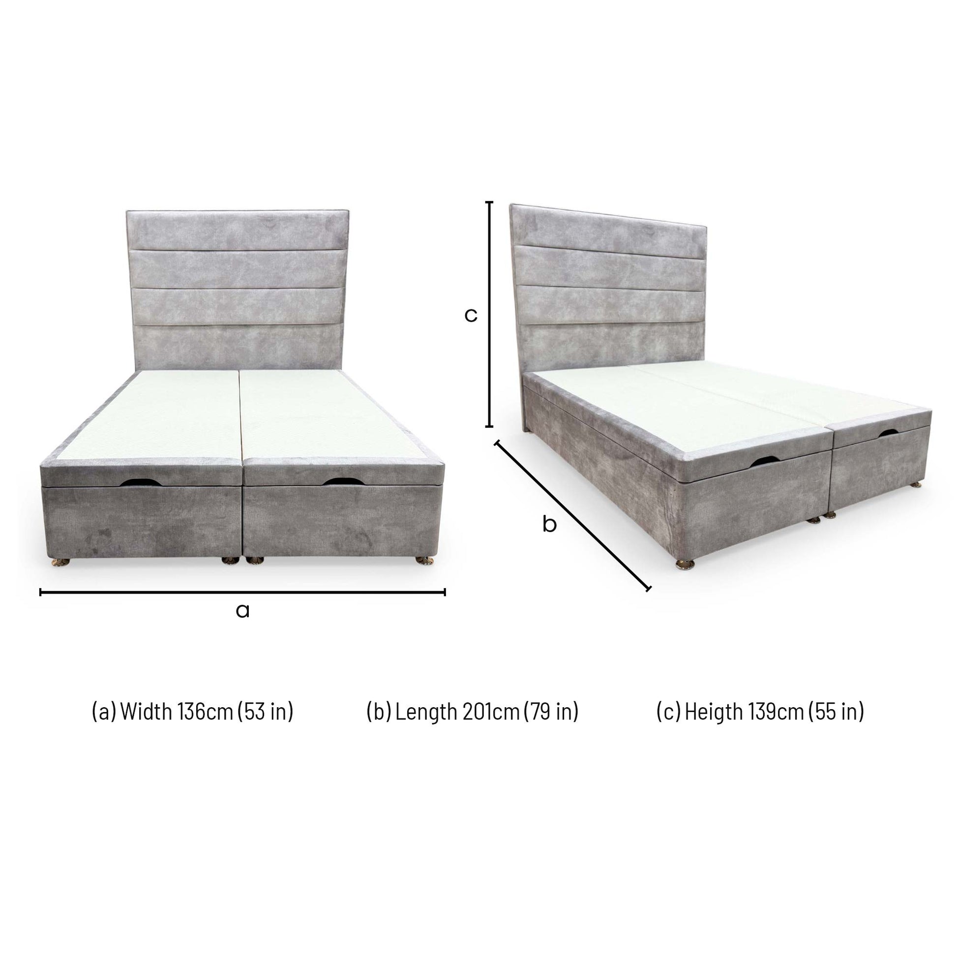 Dimensions for the Highgrove ‘Pisces’ Double Bed with Double End-Lift Ottoman Base.