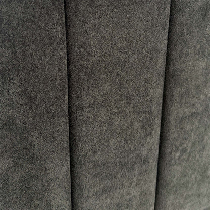 Close-up of the Milan Thunder velvet fabric, showing the rich dark grey tones, shimmering finish, and premium vertical stitching.