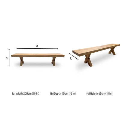 Dimensions for the Bodahl ‘Njord’ 06 Old Bassano Solid Oak Dining Bench.