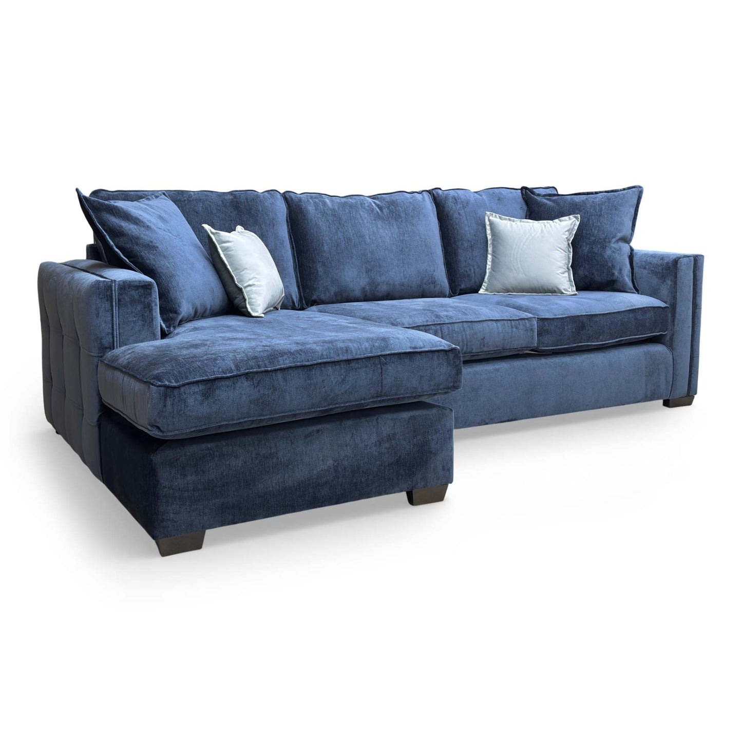 Front view of the Thornbrook 'Chelsea' Large Corner Chaise Sofa, upholstered in Meridian Truffle soft weave fabric with a left-hand facing open-end design.