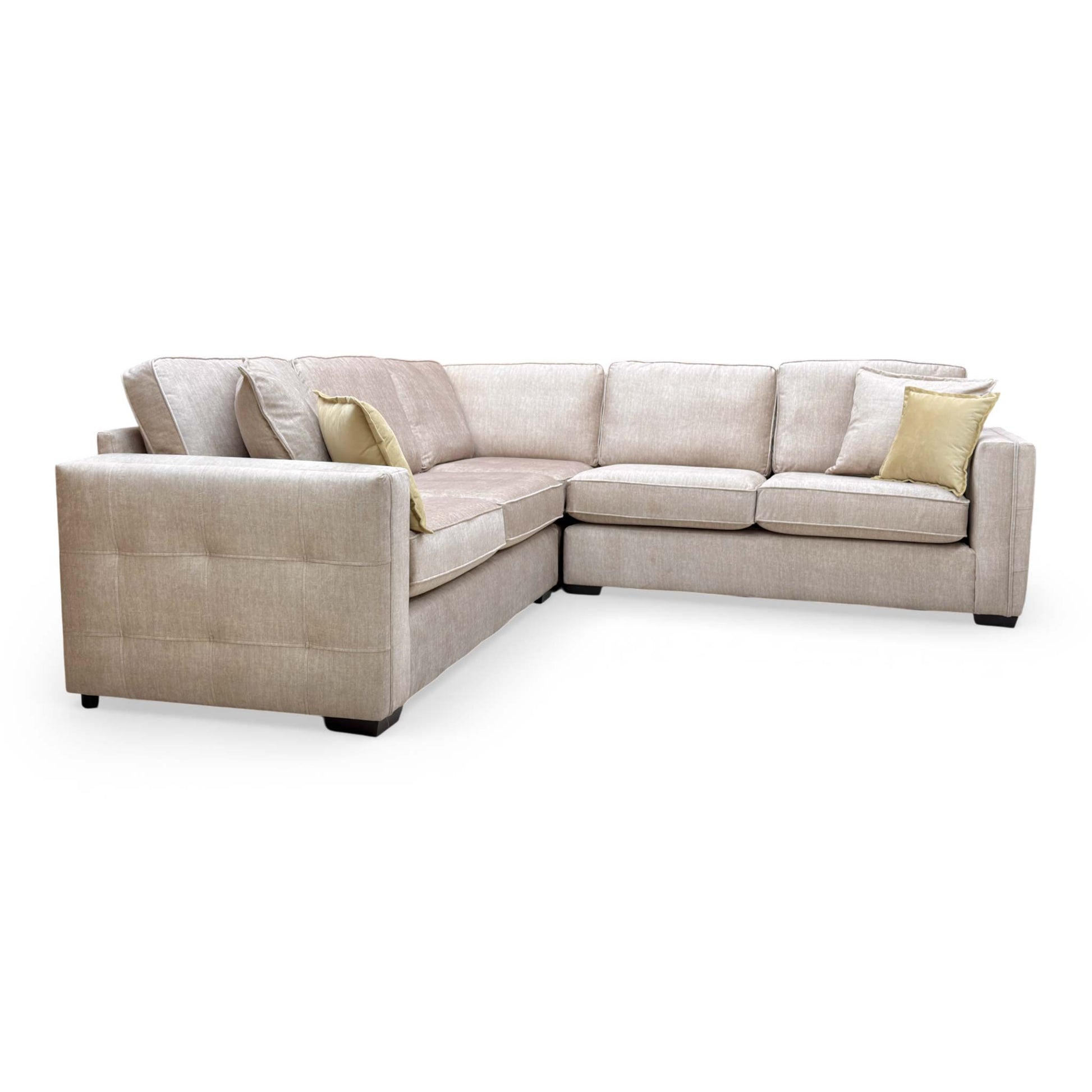 Side view of the deep-filled foam back cushions and seat pads, showcasing the medium firmness and comfort level of the sofa.