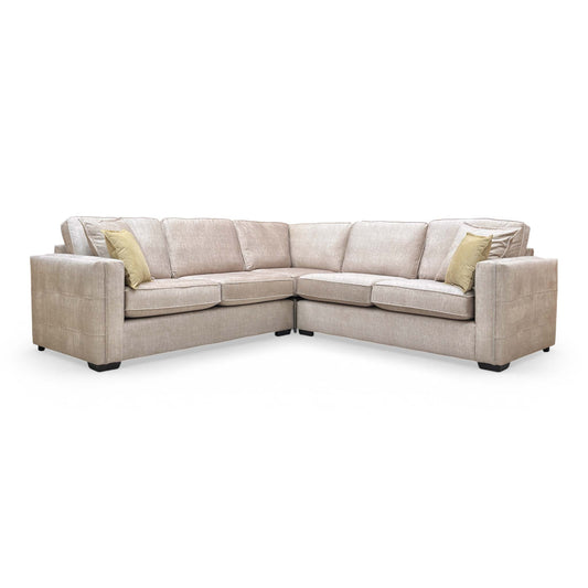 View of the Chelsea corner sofa, highlighting the luxurious velvet texture and spacious, modern silhouette.