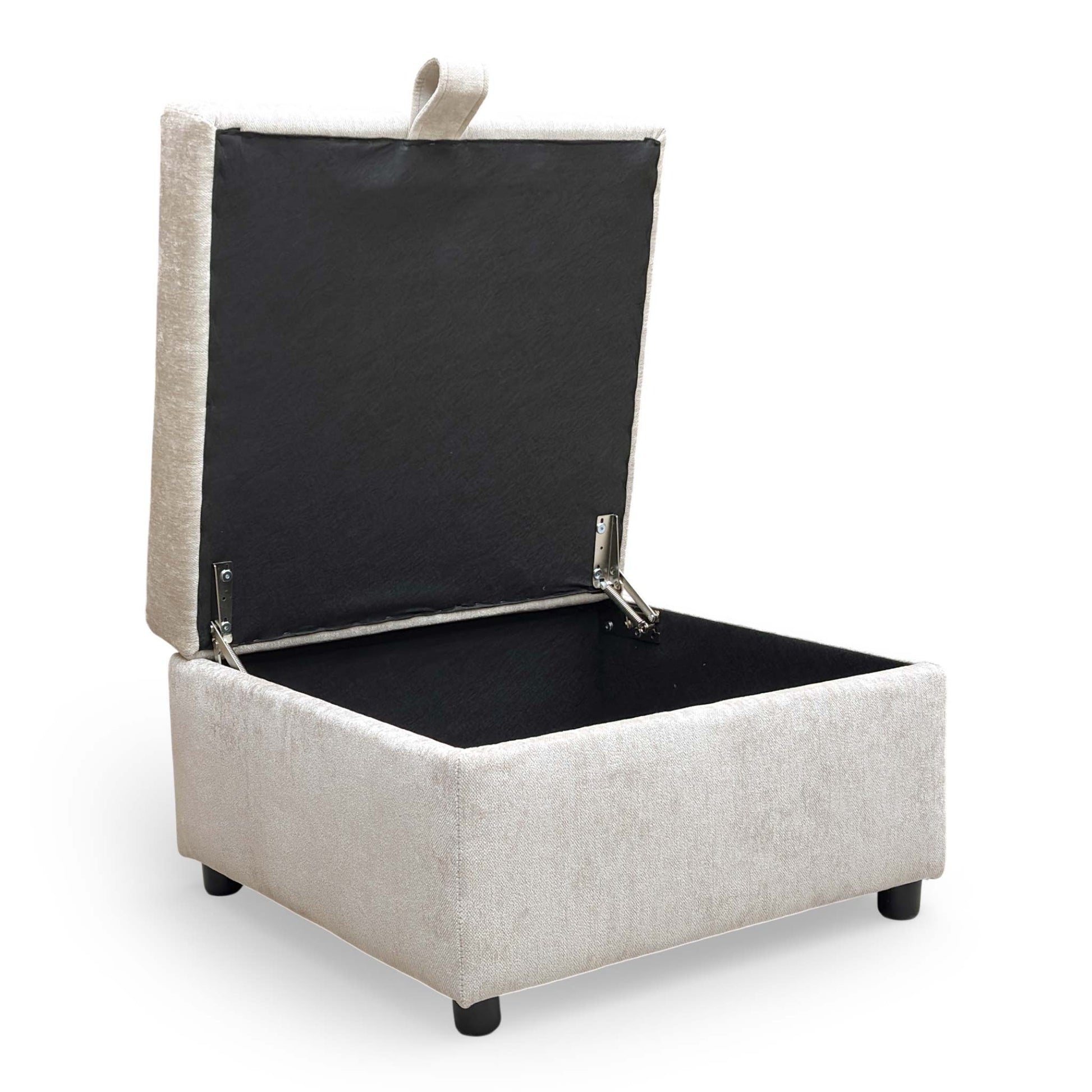 Side profile of the footstool, displaying its compact 65 cm x 65 cm footprint and 42 cm height.