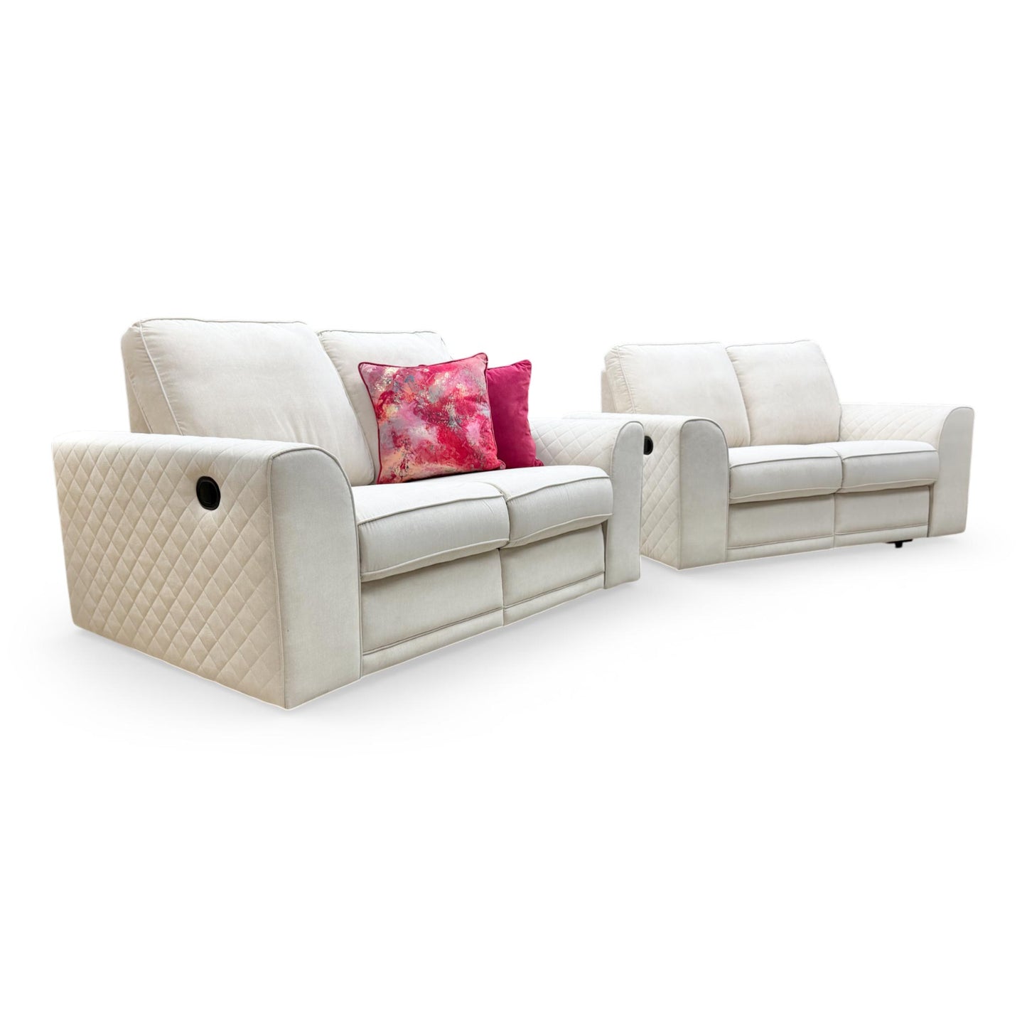 Side profile of the 2-seater recliner, illustrating the plush armrests and ergonomic back support.