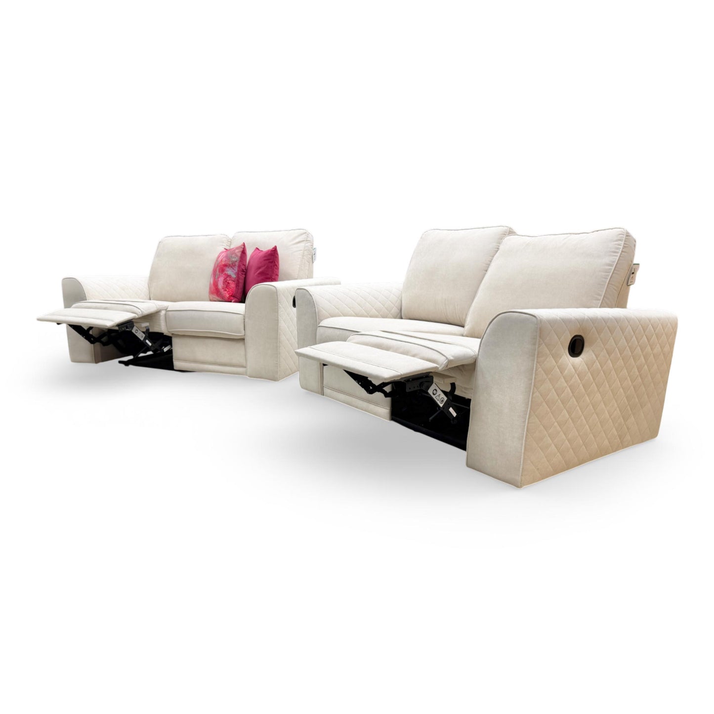 Side profile of the 2-seater recliner, illustrating the plush armrests and ergonomic back support.
