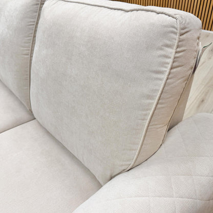 Close-up of the Cream Plaza Linen fabric texture, showing the durable weave and neutral tone suitable for any living room.
