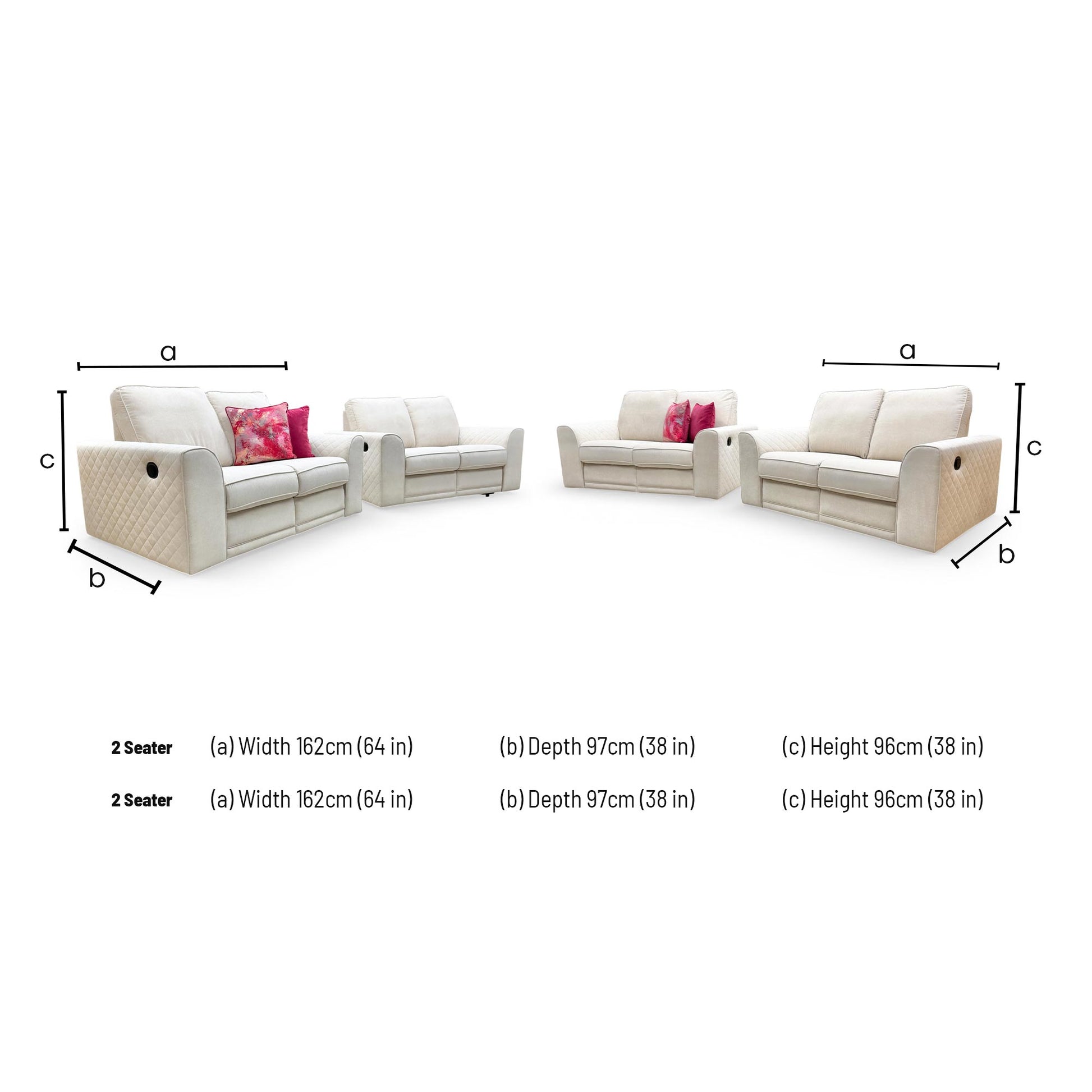 Dimensions for the DFS ‘Orka’ Cream Plaza Linen Fabric 2-Seater Manual Recliner