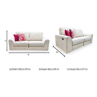 Dimensions for the DFS ‘Orka’ Cream Plaza Linen Fabric 3 Seater Power Recliner Sofa.