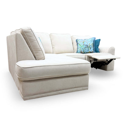 Angle shot of the sofa’s back cushions and armrests, emphasizing the supportive cushioning and contemporary style.