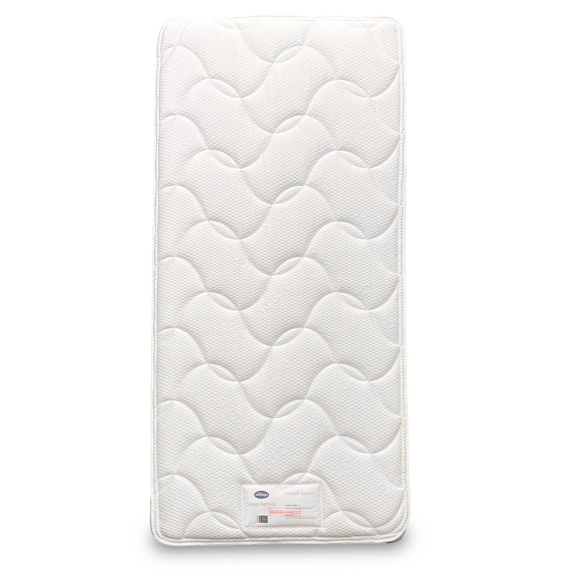 Full view of the Silentnight Comfort Miracoil Memory Mattress in Single size, featuring a quilted white top surface.