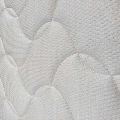 Close-up of the quilted mattress surface, detailing the high-quality fabric texture designed for comfort and airflow.