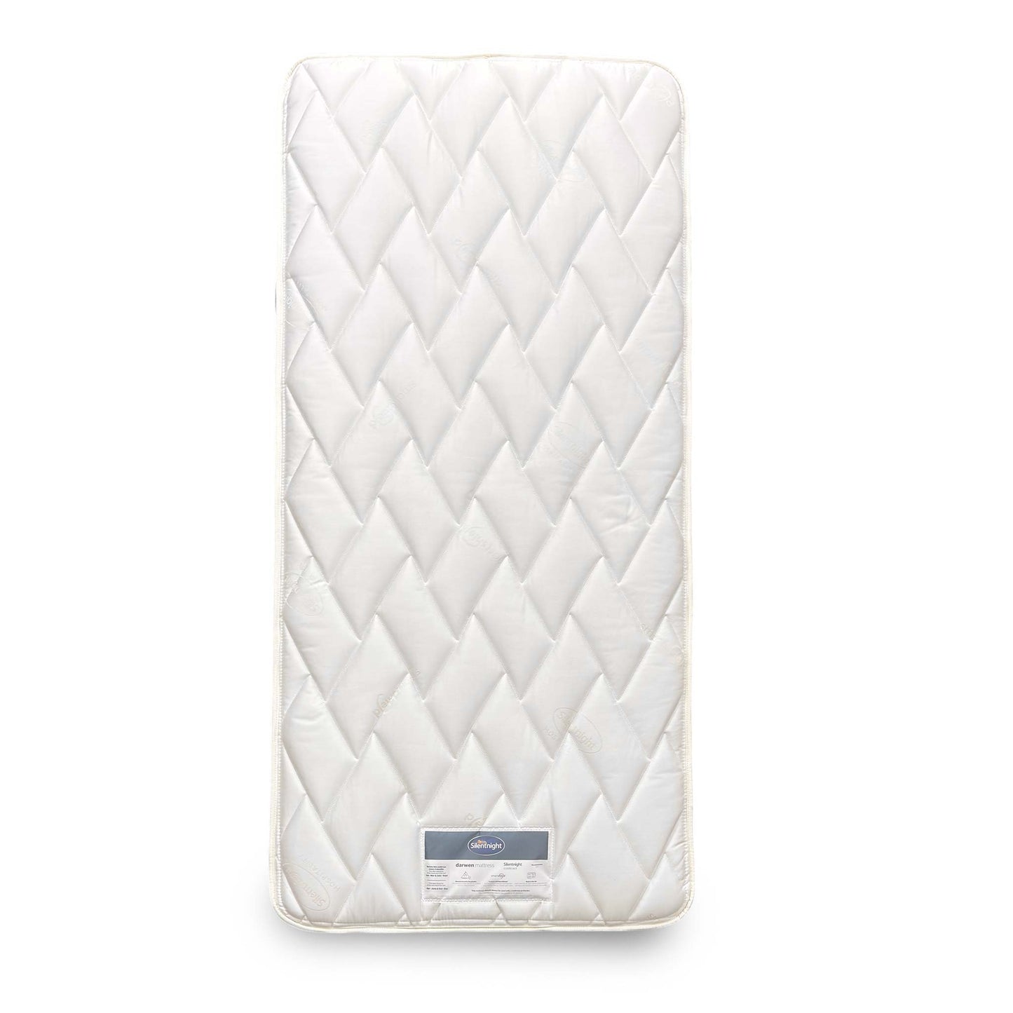 Full view of the Silentnight The Calder Pocket Spring Mattress in single size, featuring a white quilted sleep surface and structured border.