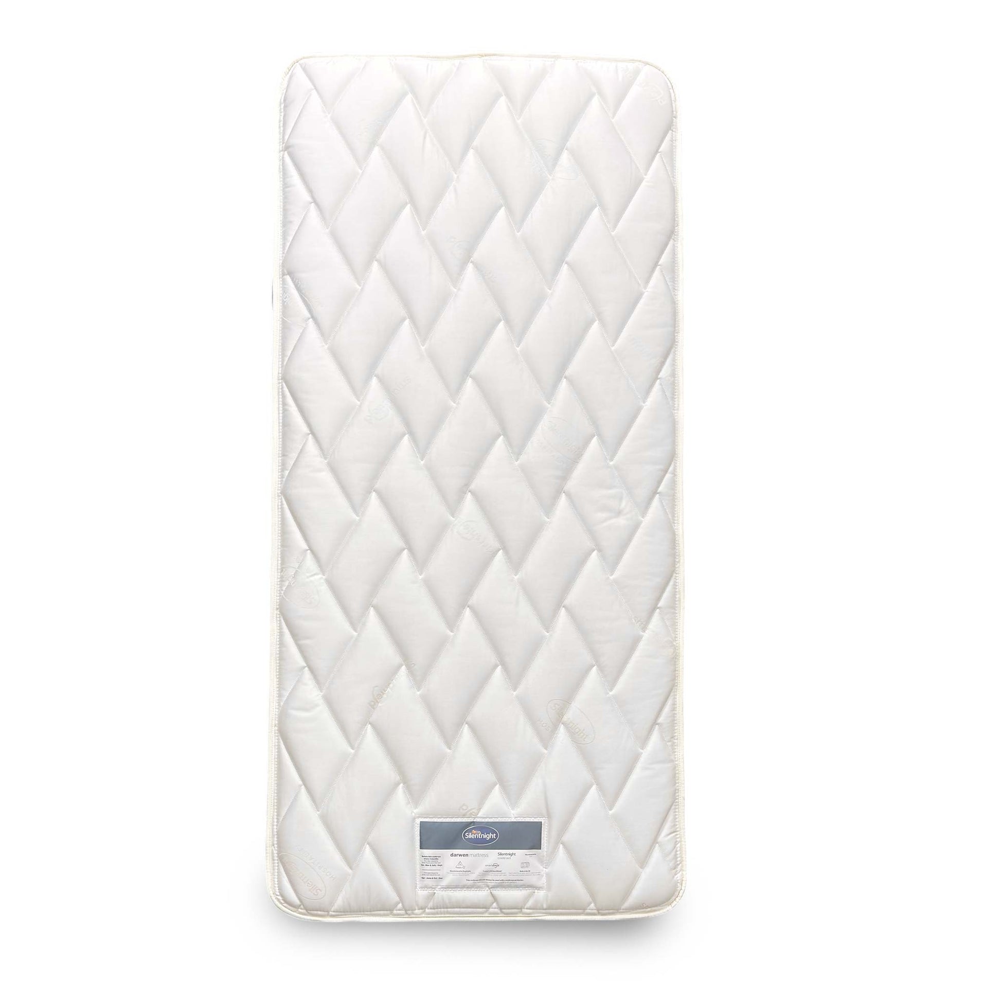 Full view of the Silentnight The Calder Pocket Spring Mattress in single size, featuring a white quilted sleep surface and structured border.