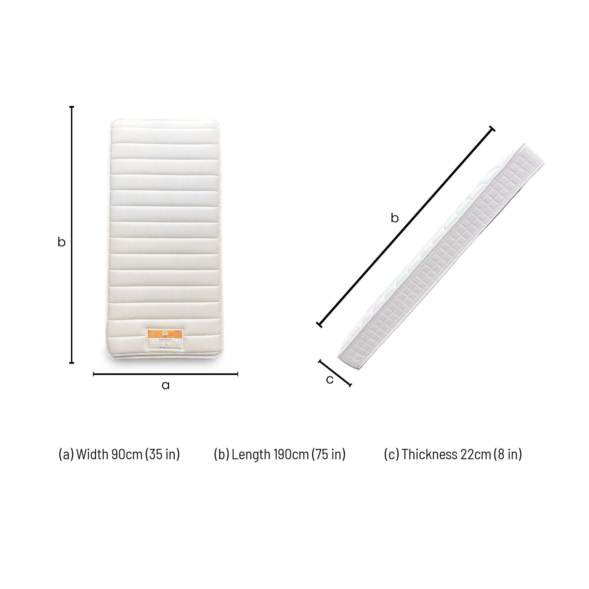 Dimensions for the Silentnight Healthy Growth Imagine 600 Pocket Kids Mattress (Single).