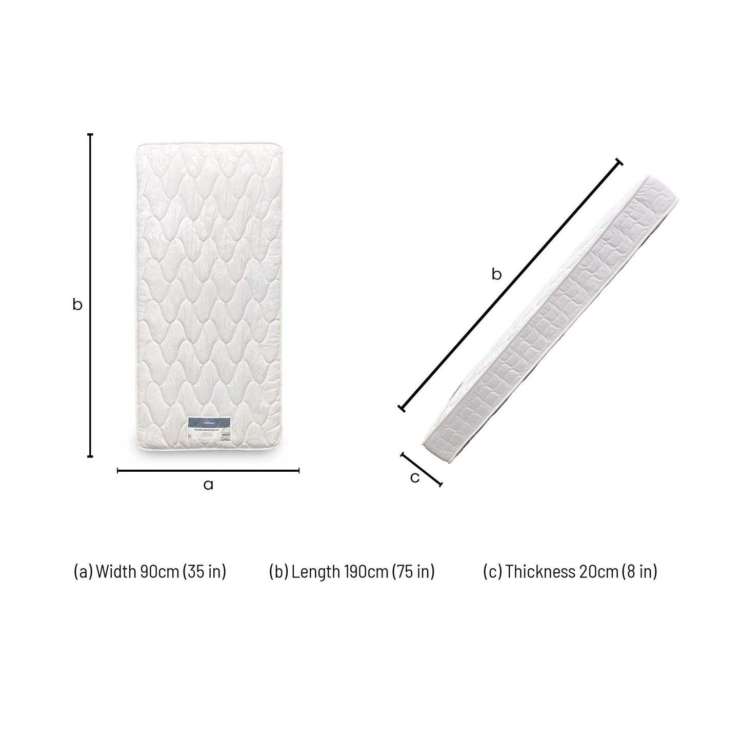 Dimensions for the Silentnight Comfort Miracoil Memory Mattress (Single).