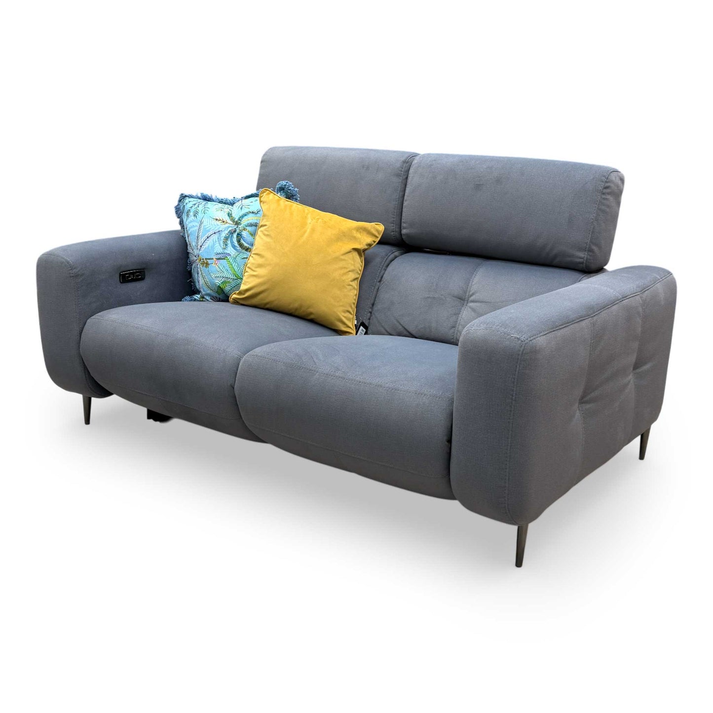 Side view of the 'Ezra' power recliner sofa, demonstrating the smooth reclining mechanism and supportive cushioning for ultimate comfort.