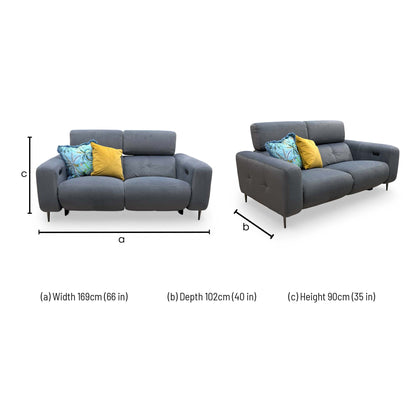 Dimension diagram for the Fabb 'Ezra' Grey Velvet 2-Seater Power Recliner Sofa.