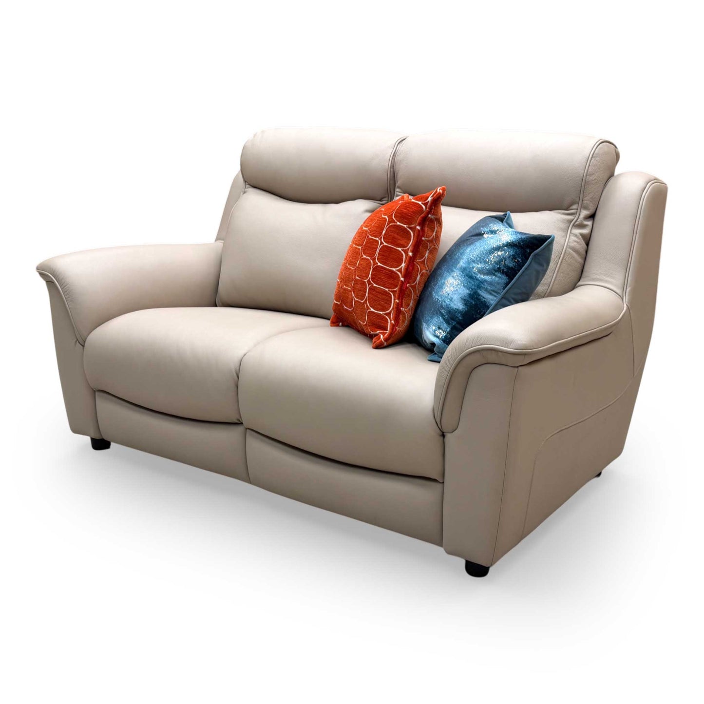 Rear-angle view of the Parker Knoll sofa, demonstrating the consistent, high-quality leather finish across the entire piece.
