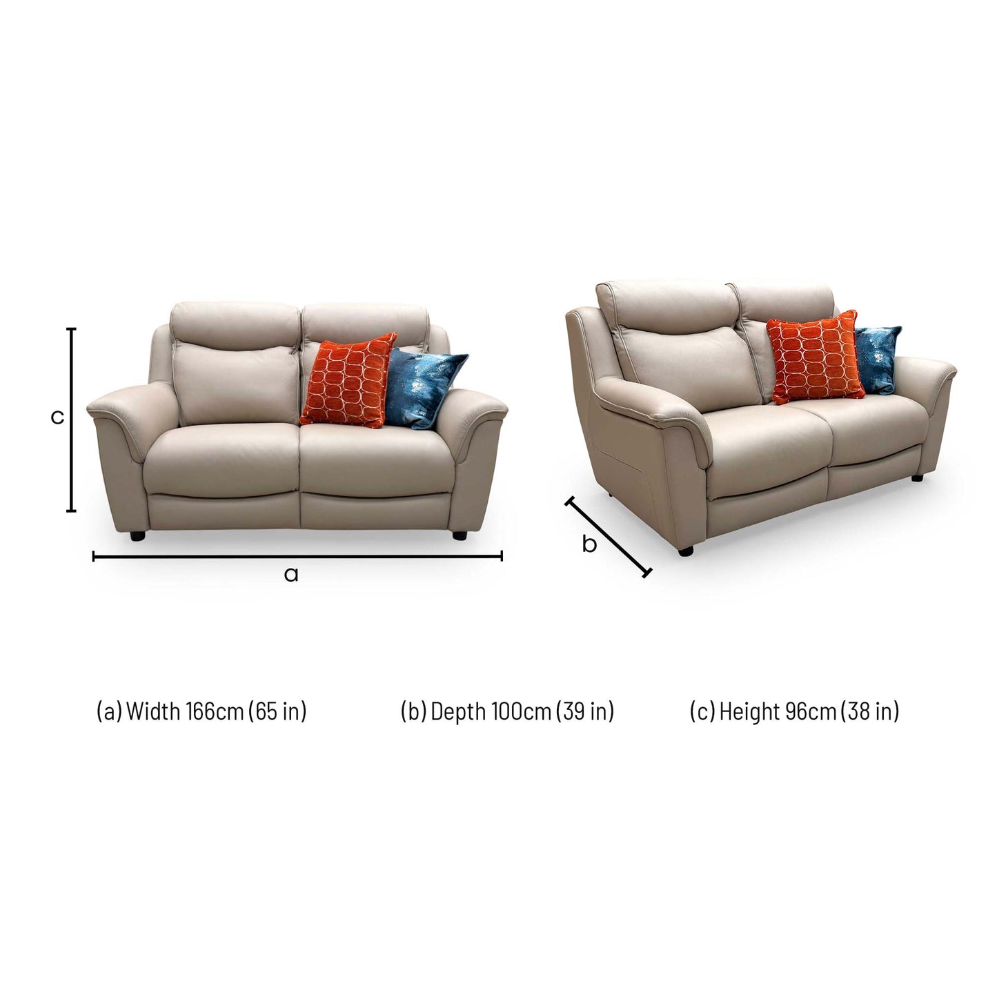 Dimension diagram for the Parker Knoll 'Manhattan' Light Beige Leather 2-Seater Sofa.