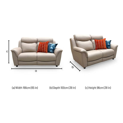 Dimension diagram for the Parker Knoll 'Manhattan' Light Beige Leather 2-Seater Sofa.