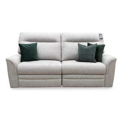 Front view of the Parker Knoll ‘Hudson’ Large 2-Seater Power Recliner Sofa in Hatton Taupe, featuring a high, supportive tiered back design and deeply cushioned seats.