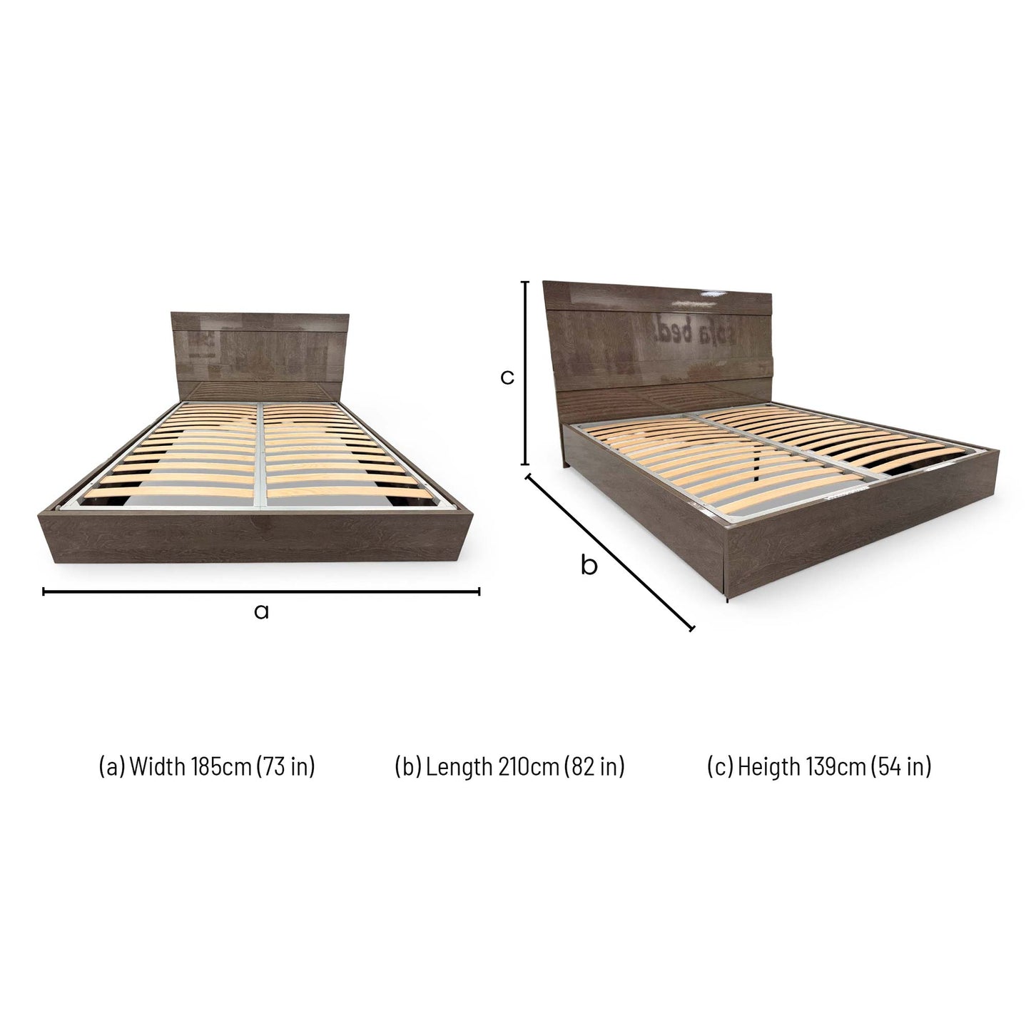 Dimensions for the 'Venezia' Italian Silver Birch Bed Frame with LED Lights - Super King.