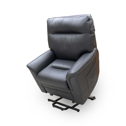 View of the chair in its fully risen position, illustrating how the lift and rise mechanism assists the user in standing up safely and easily.