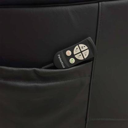 Detail shot of the wired remote control and integrated USB port, showing the simple interface used to operate the chair's movements.