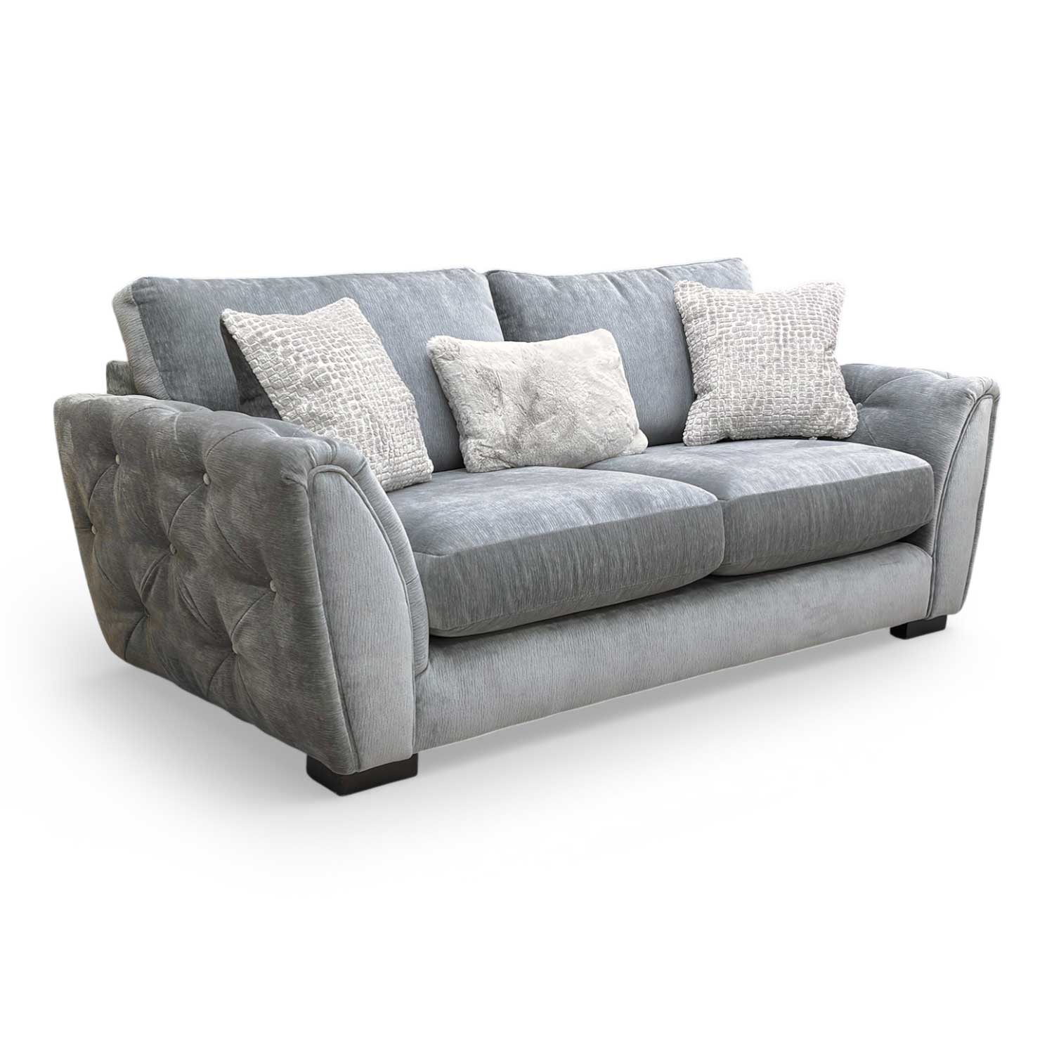 Front view of the Furniture Village 'Aphrodite' 3-seater sofa in California Dolphin Grey fabric.