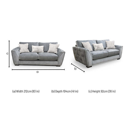 Dimensions for the Furniture Village 'Aphrodite' California Dolphin Grey Fabric 3 Seater Sofa