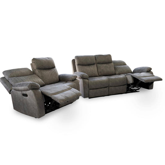 ‘Brystol’ Dapple Grey Velvet 3 + 2 Seater Power Recliner Sofa Set with Drop Down Cup Holder