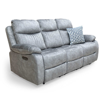 ‘Brystol’ Dapple Grey Velvet 3 Seater Power Recliner Sofa with Drop Down Cup Holder