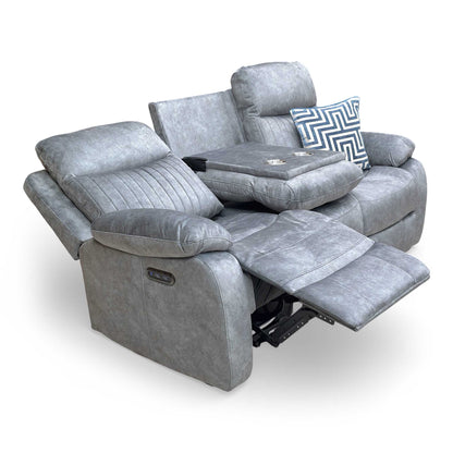 ‘Brystol’ Dapple Grey Velvet 3 Seater Power Recliner Sofa with Drop Down Cup Holder