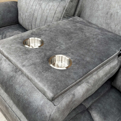 ‘Brystol’ Dapple Grey Velvet 3 Seater Power Recliner Sofa with Drop Down Cup Holder