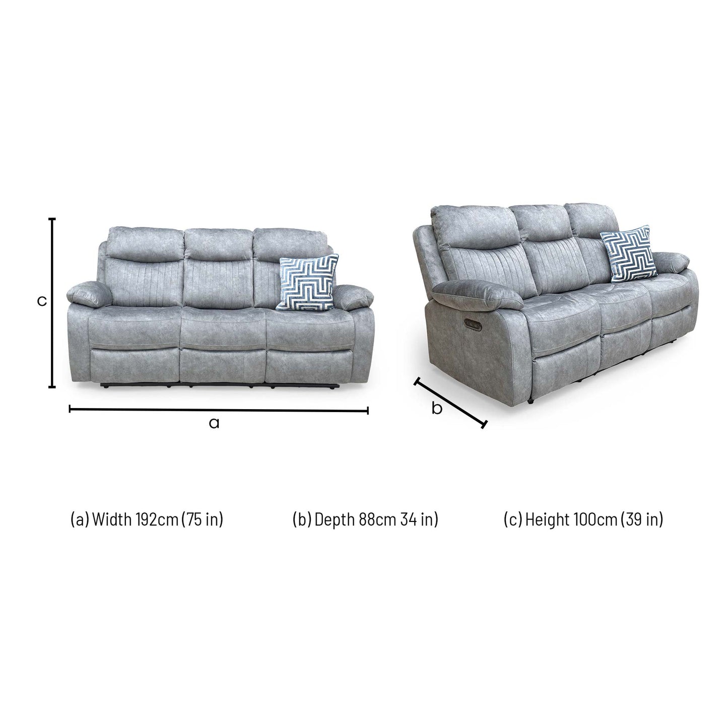 ‘Brystol’ Dapple Grey Velvet 3 Seater Power Recliner Sofa with Drop Down Cup Holder