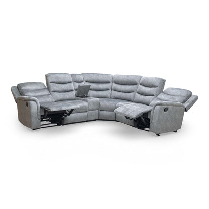 ‘Polly’ Dapple Grey Velvet Manual Recliner 2 Corner 2 Sofa with Cup Holder Console
