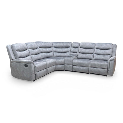 ‘Polly’ Dapple Grey Velvet Manual Recliner 2 Corner 2 Sofa with Cup Holder Console