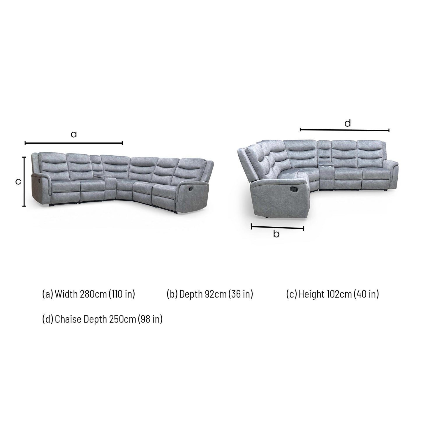 ‘Polly’ Dapple Grey Velvet Manual Recliner 2 Corner 2 Sofa with Cup Holder Console