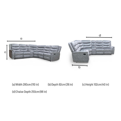 ‘Polly’ Dapple Grey Velvet Manual Recliner 2 Corner 2 Sofa with Cup Holder Console