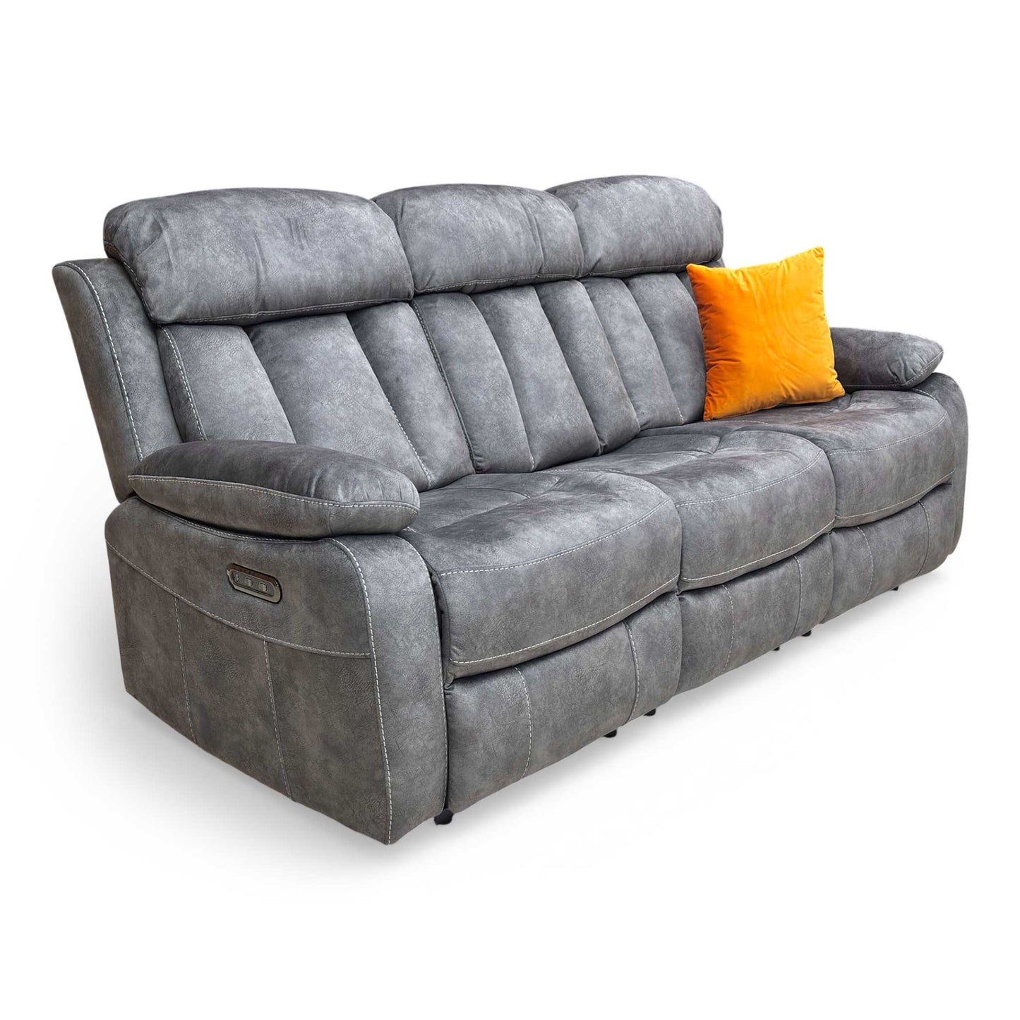 ‘Merrion’ Dapple Charcoal Fabric 3 Seater Power Recliner with Drop Down Cup Holder Direct From Manufacturer
